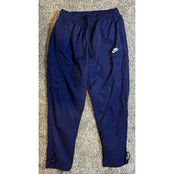 Nike Cargo Jogger Pants Mens Medium Navy Blue Tech Utility Nylon Cotton Elastic - Picture 3 of 11